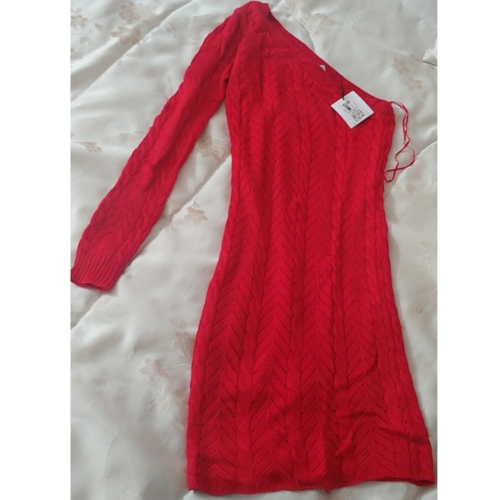 NWT Red Knit One Shoulder Dress